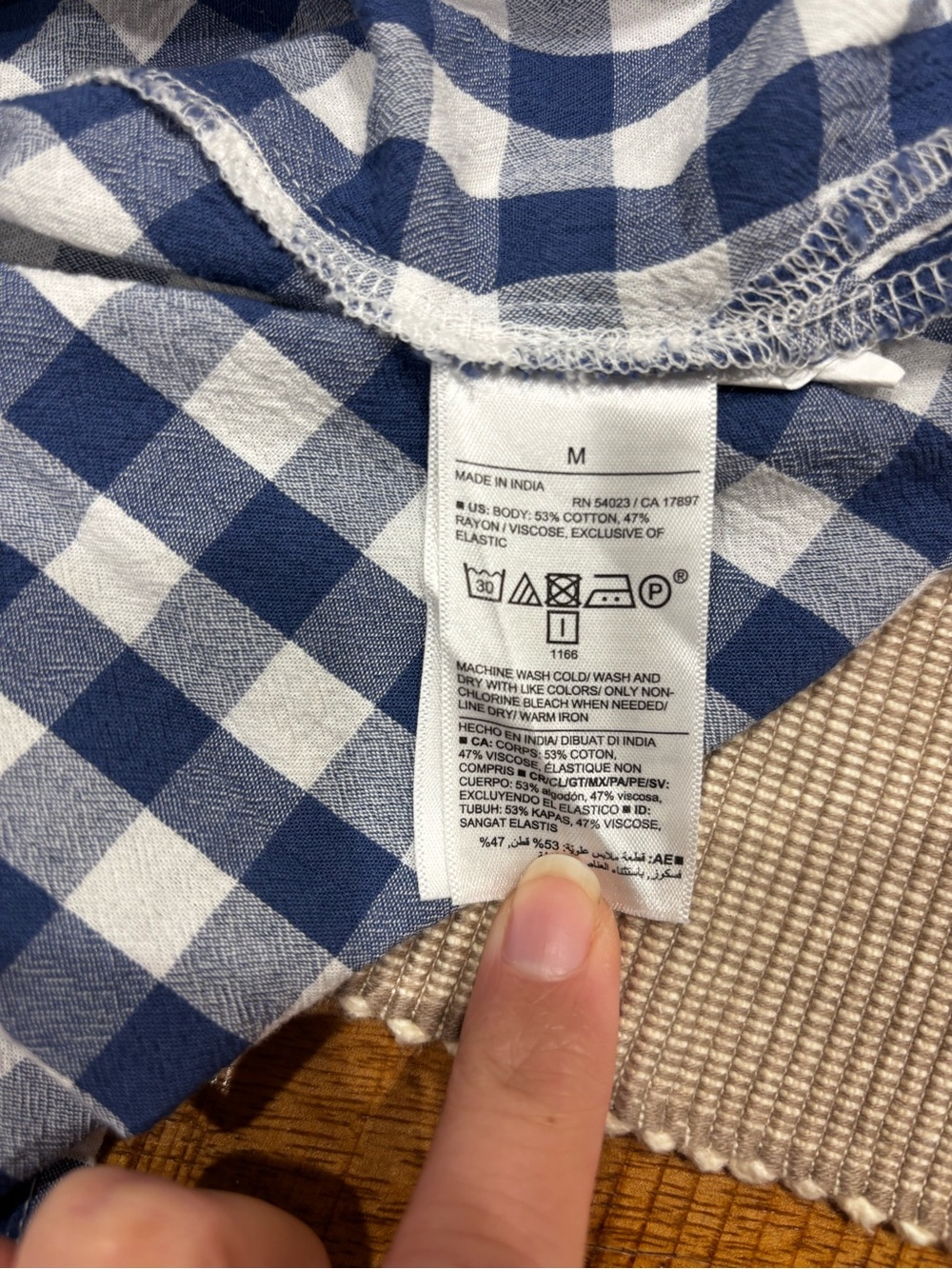 Old Navy Blue and White Gingham Smocked Top with Front Twist - Picture 6 of 8